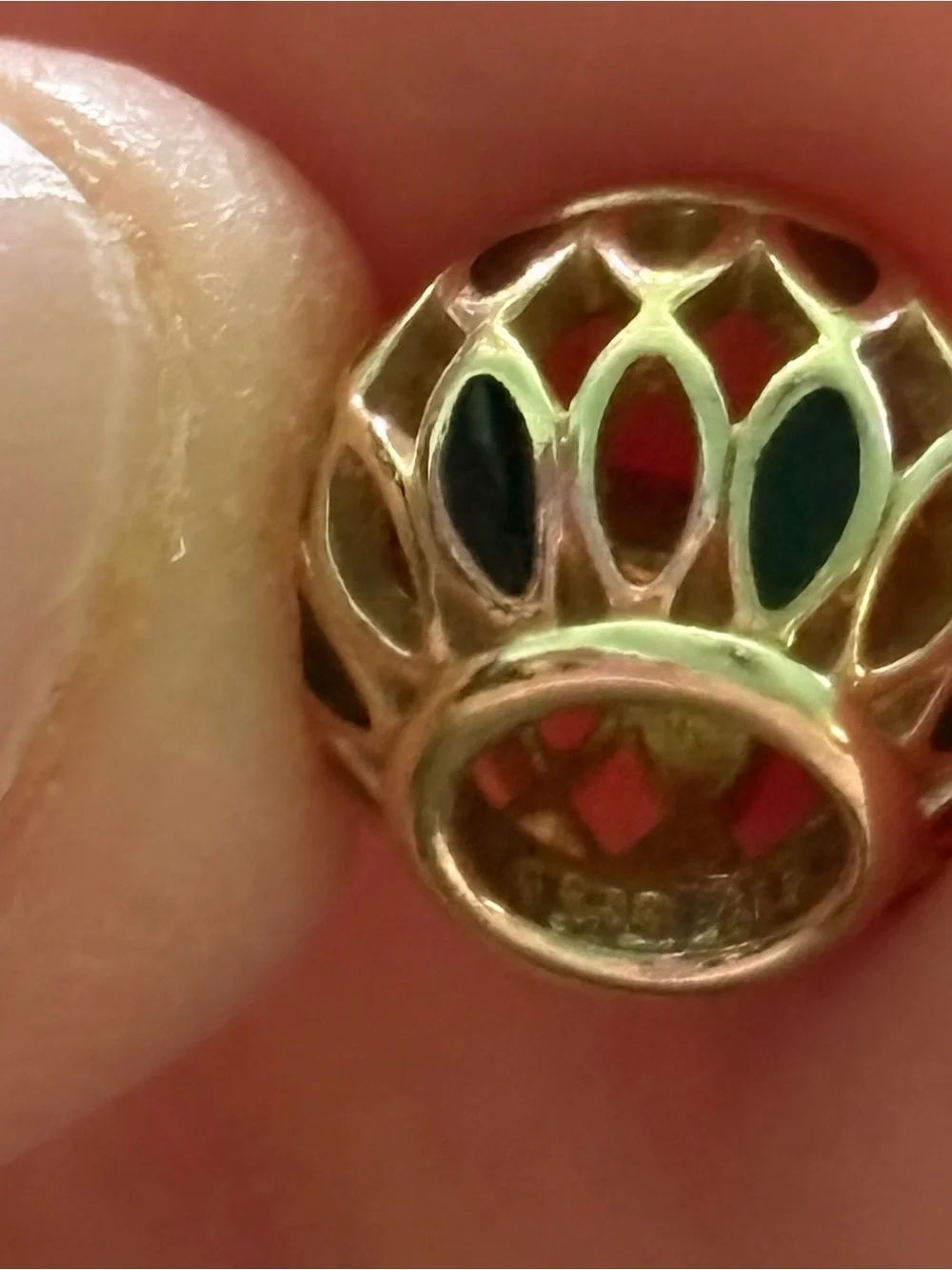 Pandora Gold Filigree Cage Bead with Dark Inlays